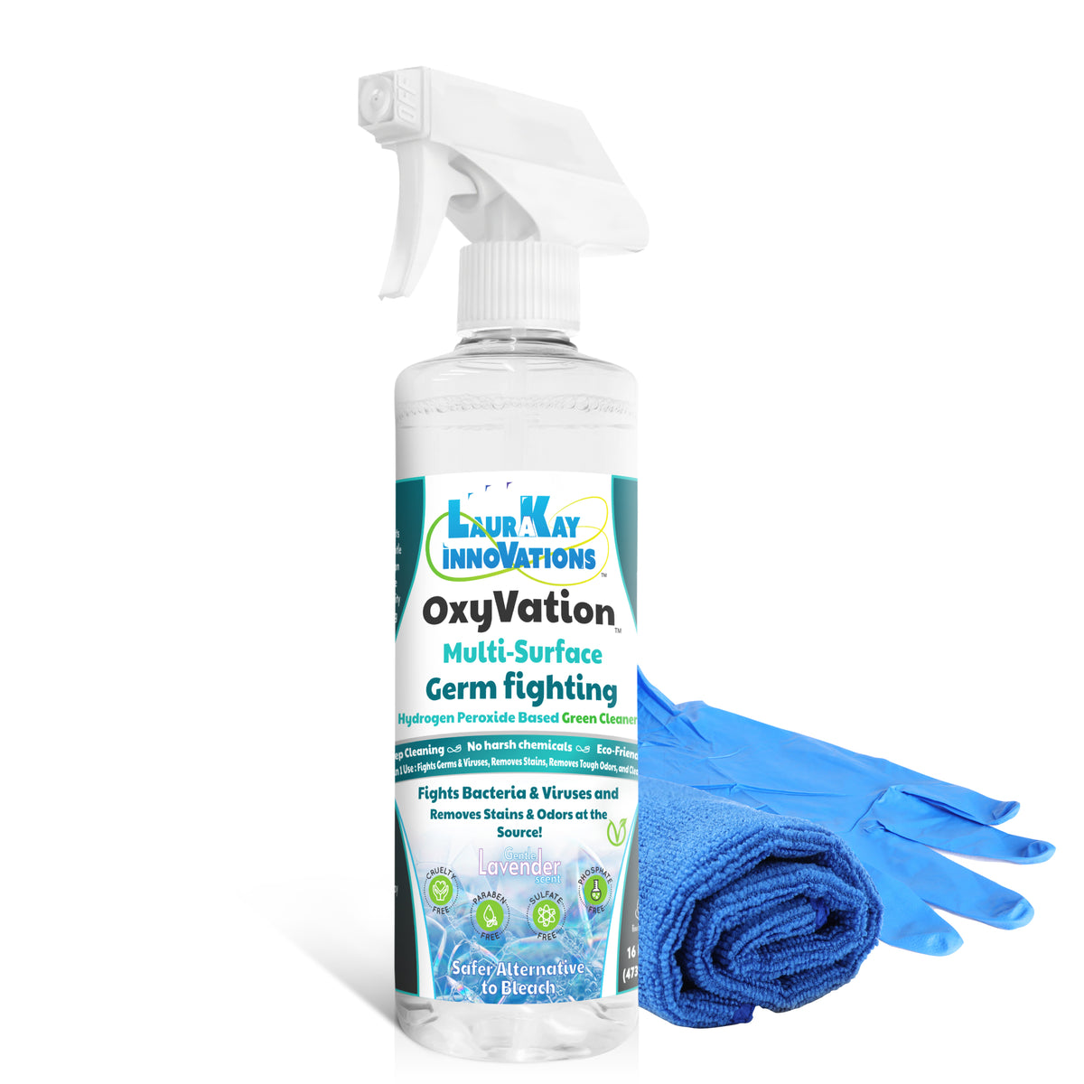 OxyVation™ 3 in 1 Germ & Virus Fighting, Stain and Odor, and Multi-Surface  Green Cleaning 16 fl oz with Premium Microfiber Cleaning Cloth - Gentle